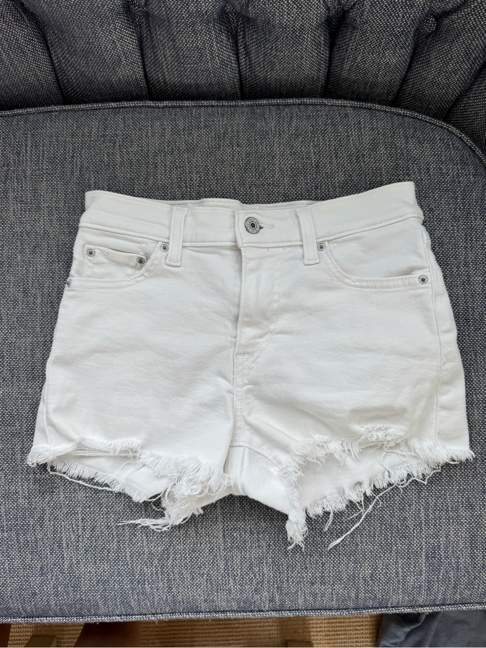 Levi's White Frayed Hem Denim Shorts